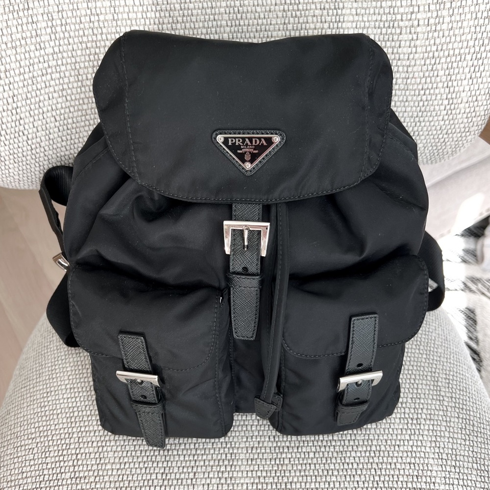 Prada Logo-Plaque Recycled-Nylon Backpack